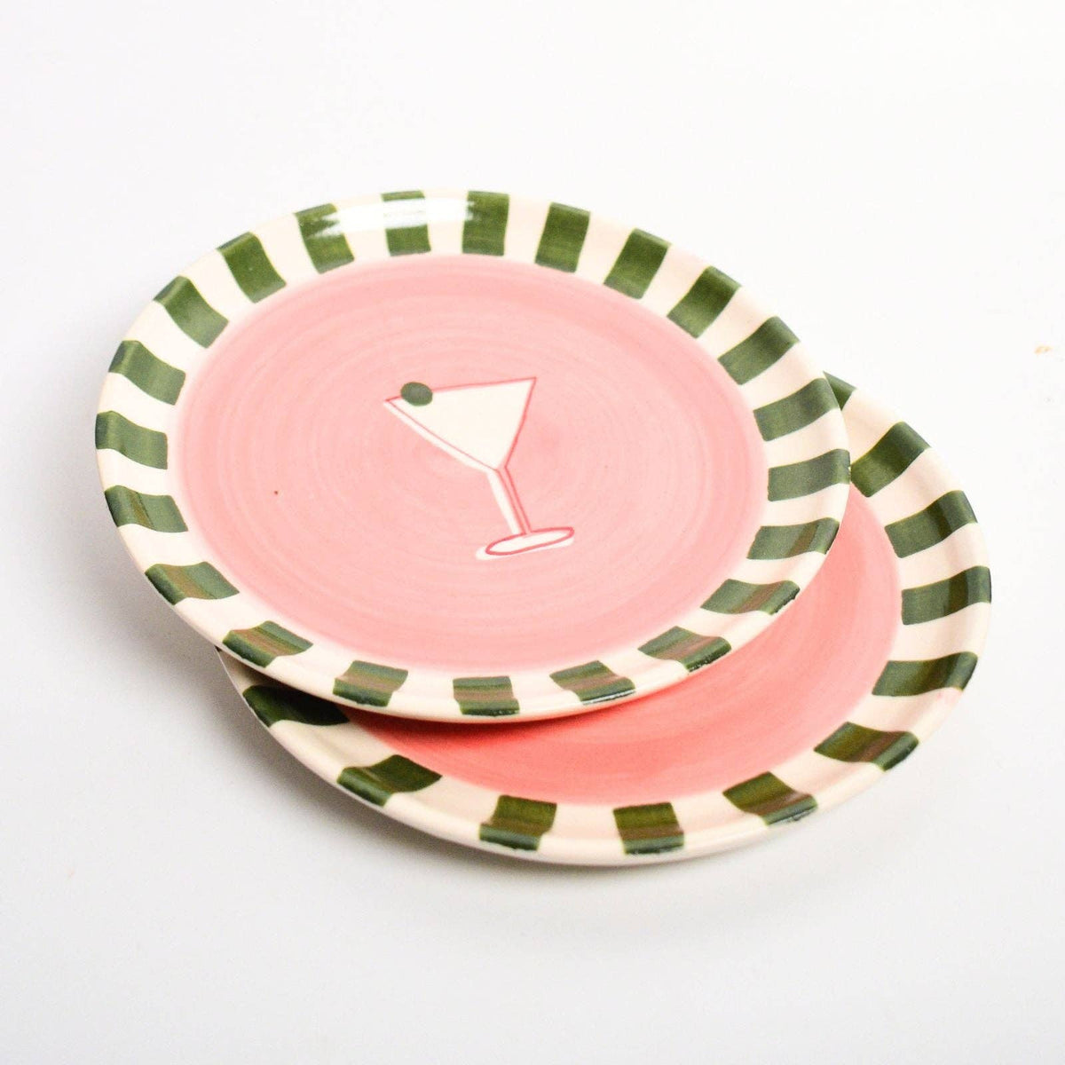 Martini Ceramic Dessert Plate | Hand-Painted | 8 Inch | Set Of 2