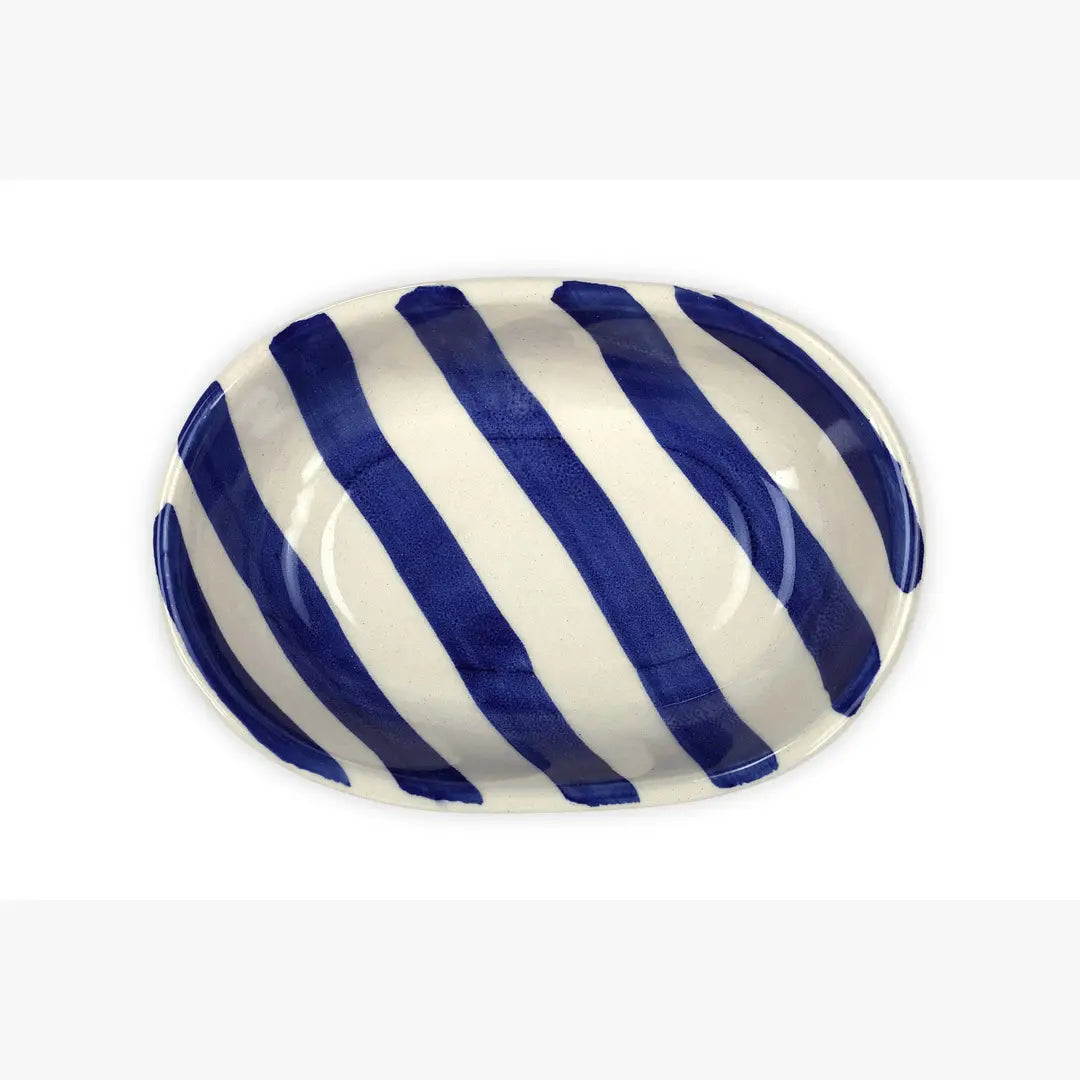 Ceramic stripe  Bowl, Blue 7x5x2 Inches