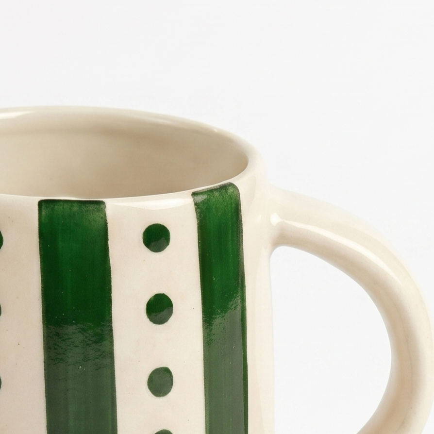 Green Stripe & Dot Mug | 4 Inch | Set Of 2