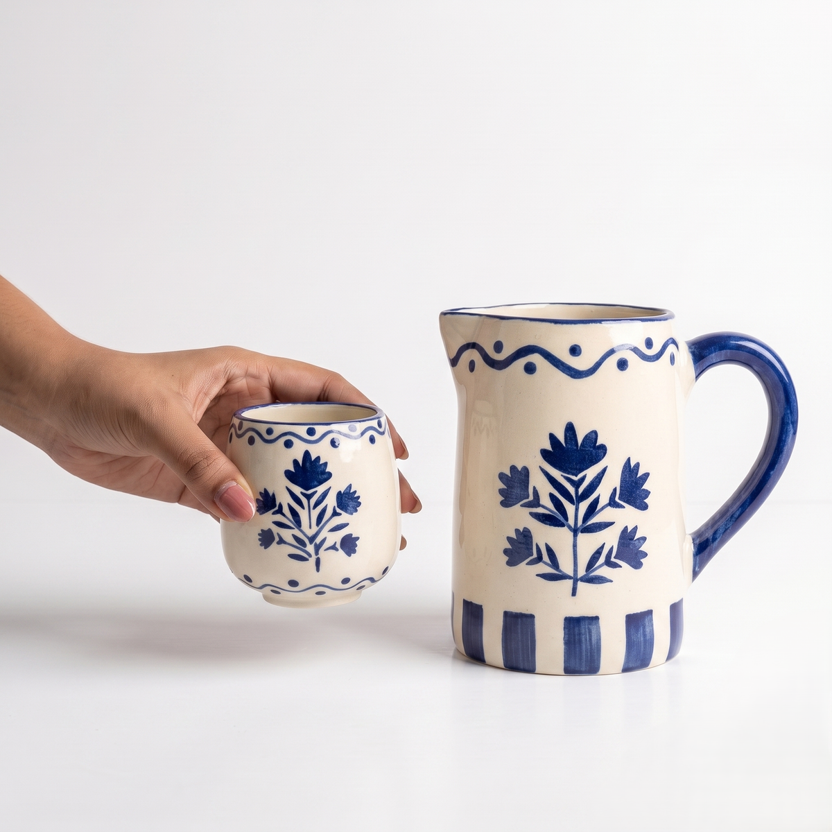 Blue Drinking Cup | Hand-Painted Ceramic | 3 Inch | Set Of 2