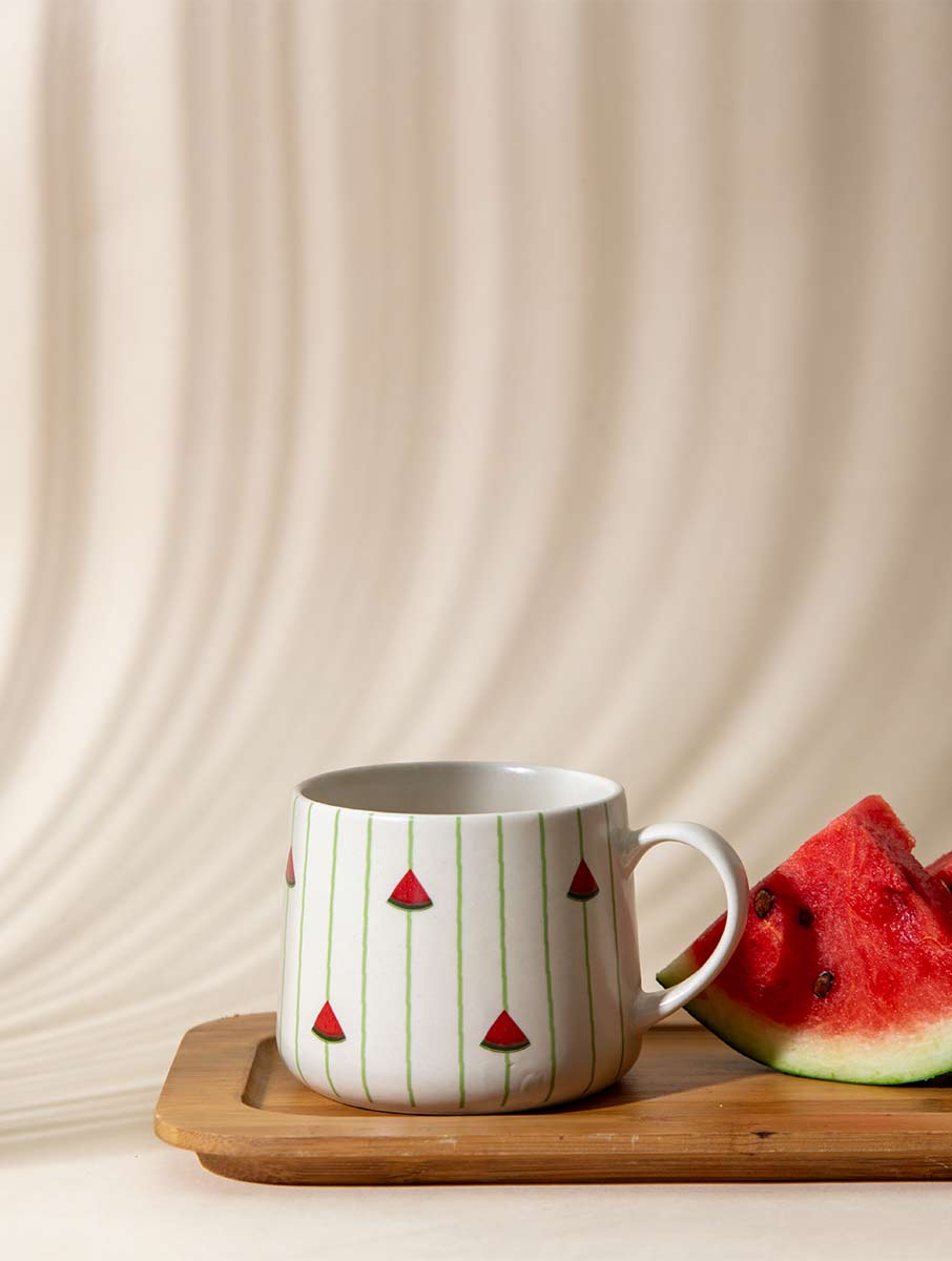 Watermelon Striped Ceramic Mug - 3.5 x 3 Inches , Set of 4