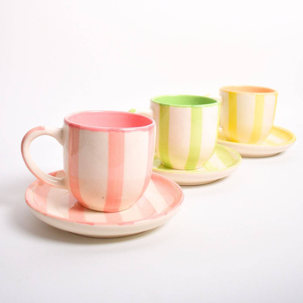 Pink Stripe Cup & Coaster Set Of 2 | Ceramic | 3 Inch