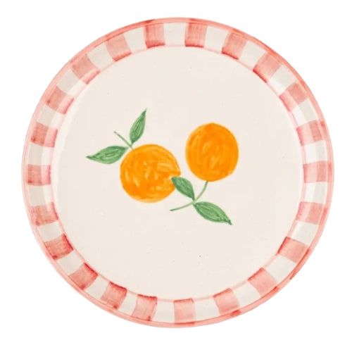 Orange Striped Ceramic Snack Plate , 7x7 Inches (Set of 2)