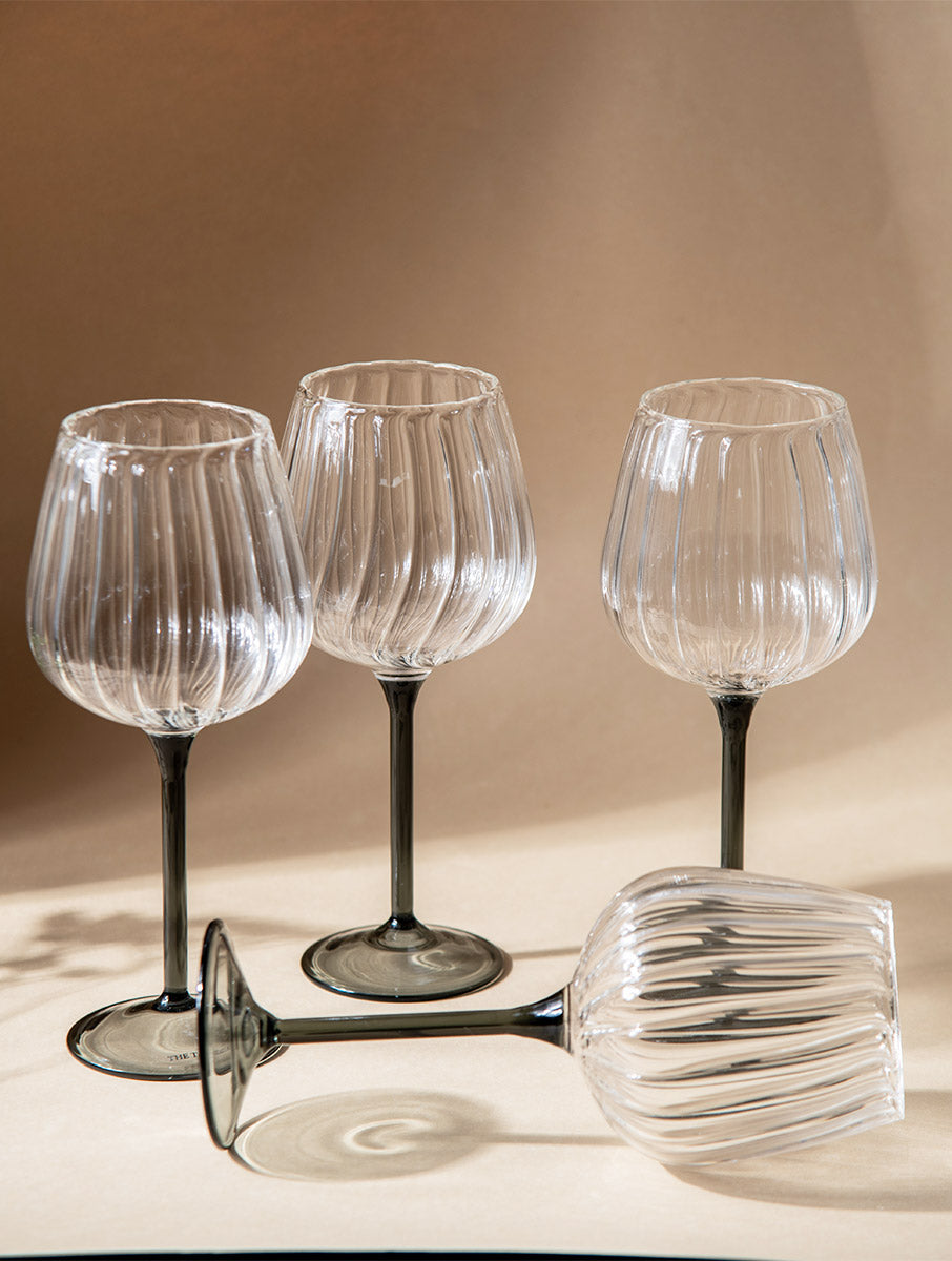 Ribbed Goblet Wine Glass - Smoke,  2.5 x 4 x 8 Inches