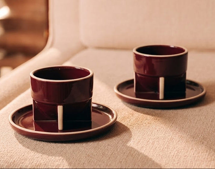 Maroon Pod Cappuccino Cup | Handcrafted Ceramic | Set of 2
