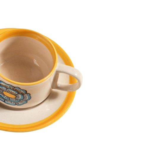 Tulukka Mustard Yellow Tea Cup And Saucer Set (Set Of 2) 2.75x2.75x2.25 Inches