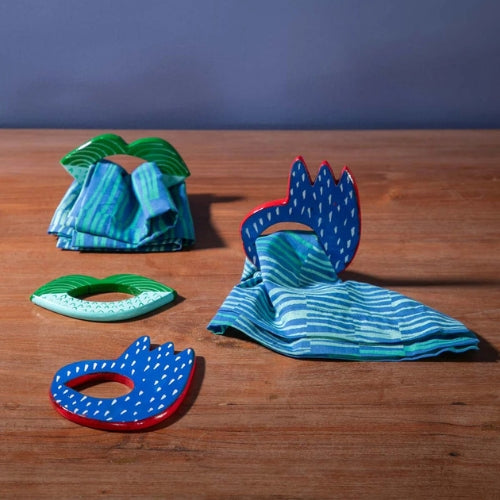 Okey Doke Blue Napkin Ring (Set Of 2) 3.5x4x0.2 Inches