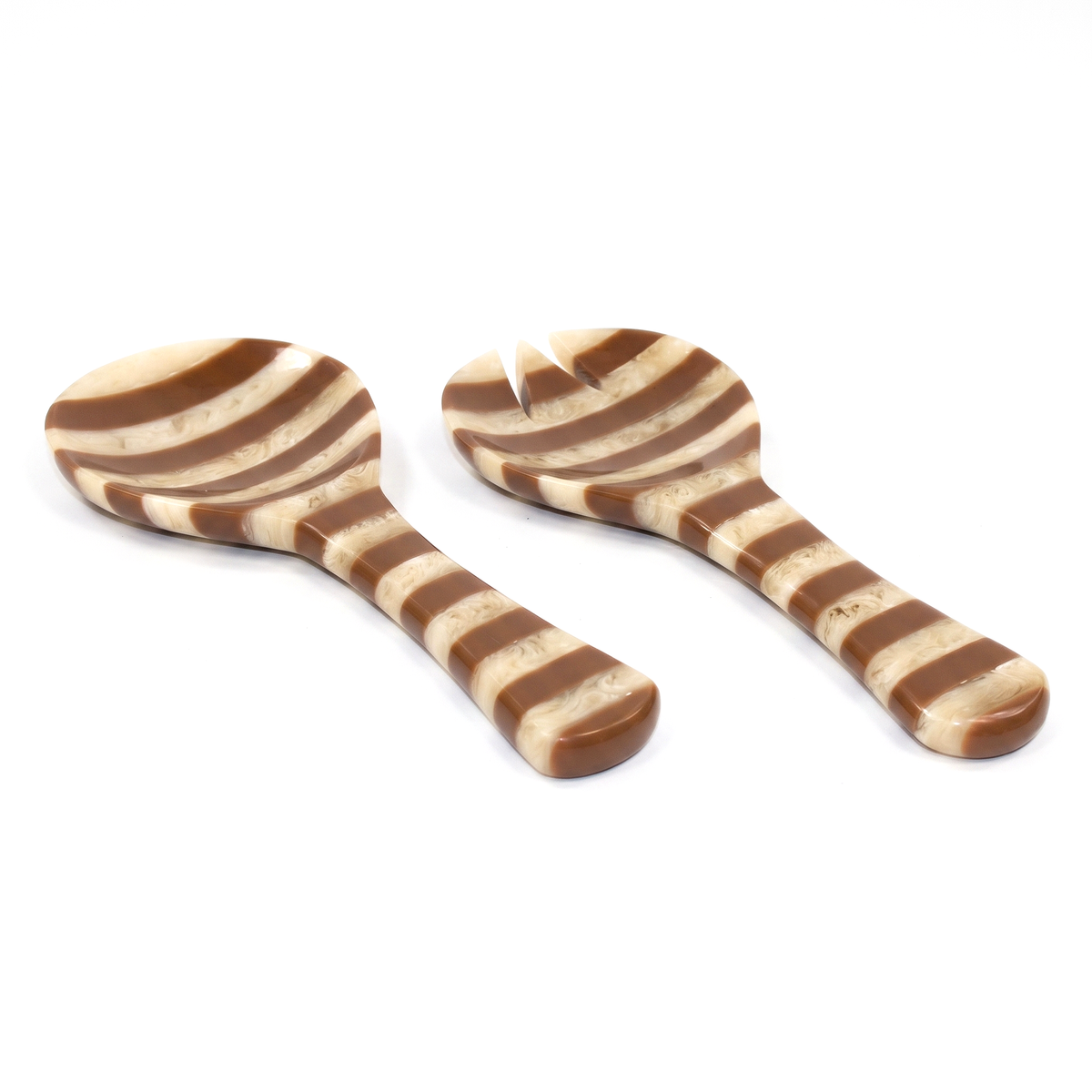 Brown Striped Salad Server Set | Hand-poured Resin | 9 Inch