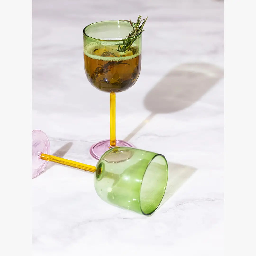 Color Pop Wine Glass - Green,  3 x 7 Inches - Set of 2)