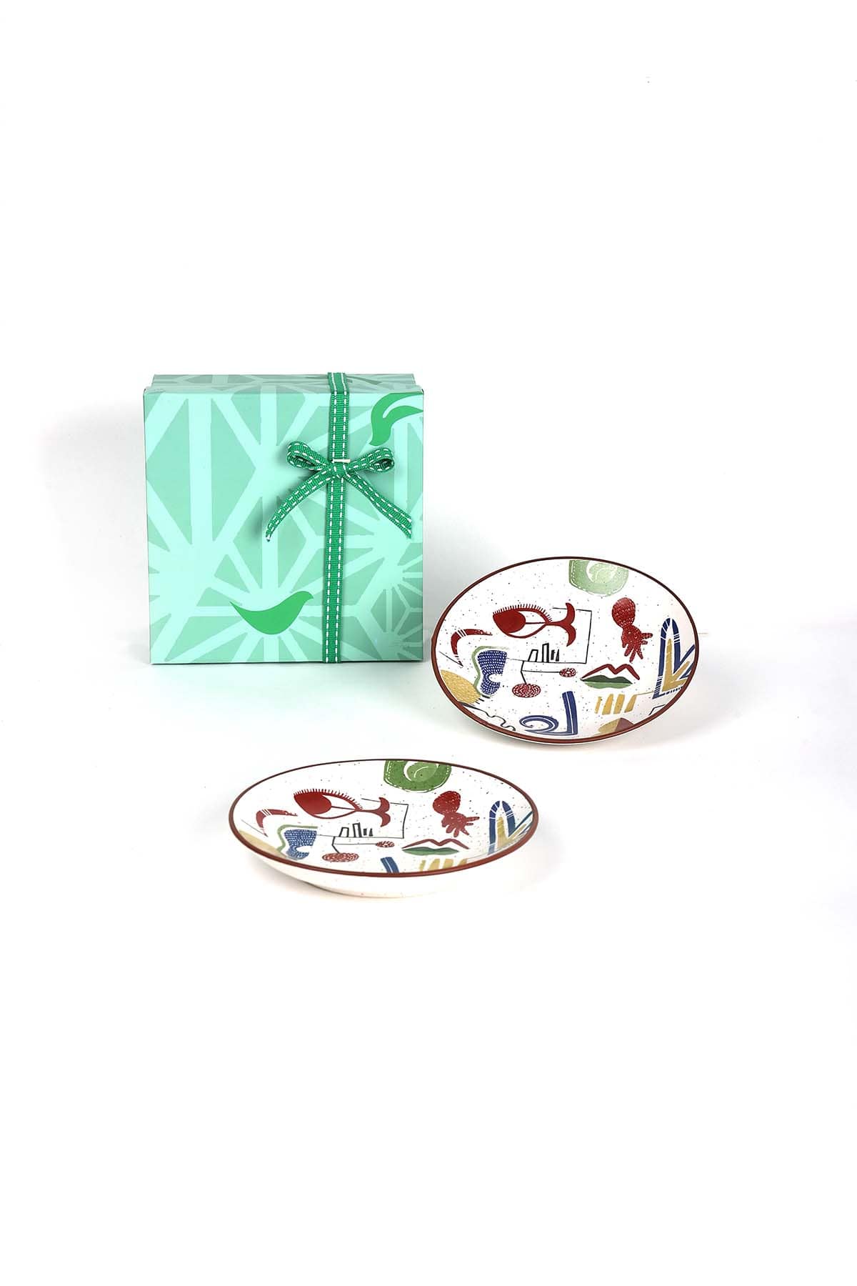 Multi-Color Face to Face Snack Plate | Ceramic | Set Of 2