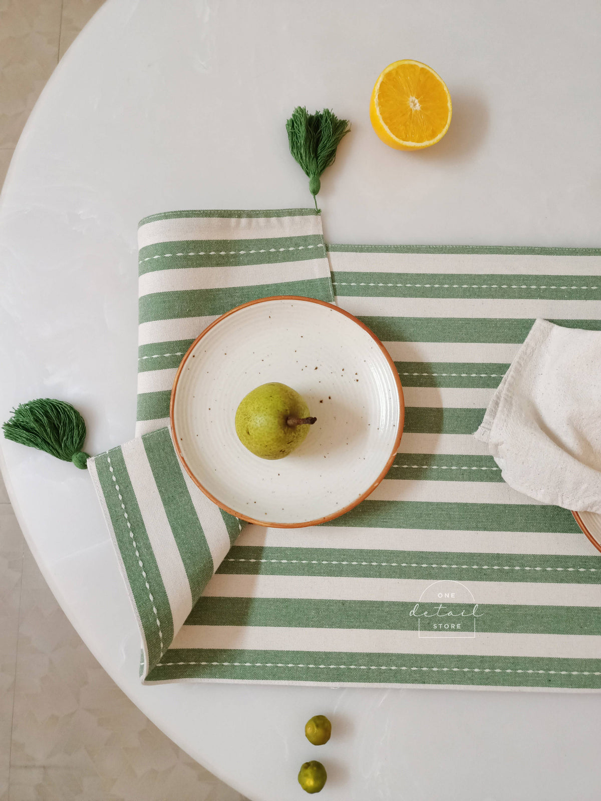 Green Striped Table Runner | 100% Cotton | 14x72 in - Casa Amarosa