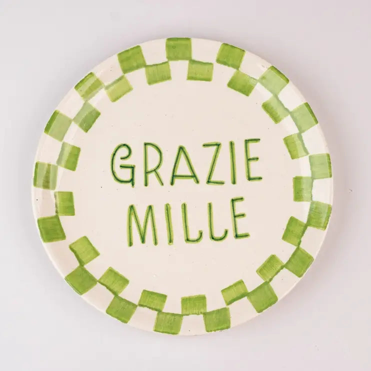 Green Checkered Ceramic Breakfast Set - Coffee Cup & Side Plate (Set of 2)