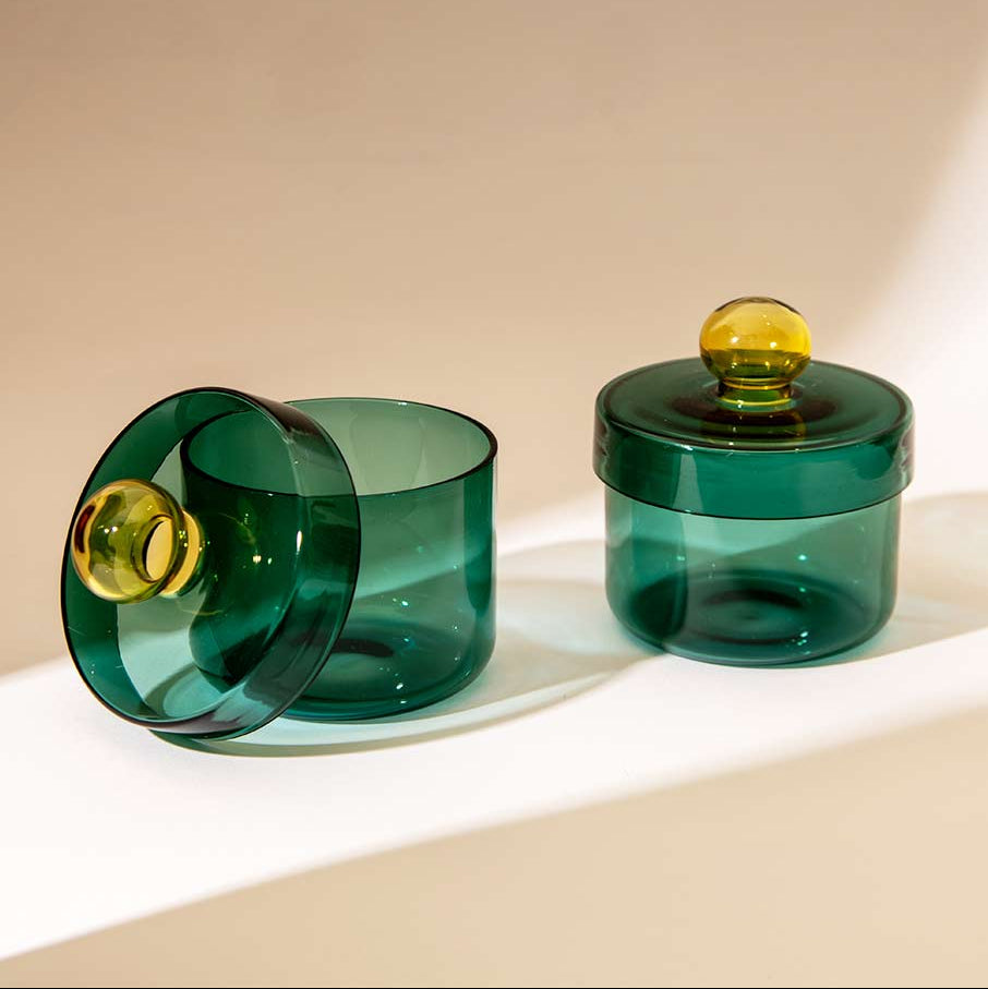 Aurora Glass Jar - Teal , 5.3x4 Inches (Set of 2)