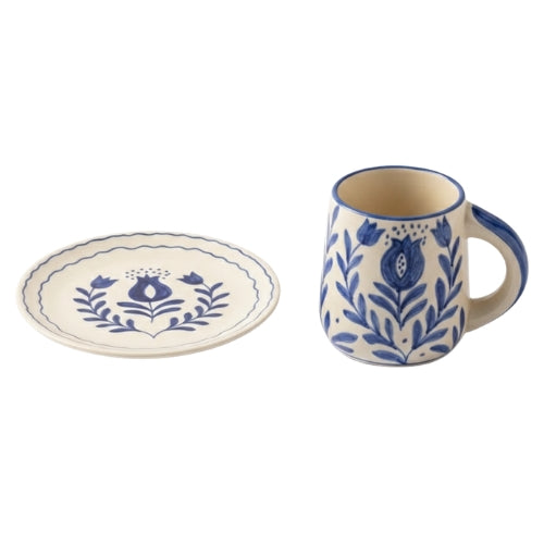 Blue Anaar Ceramic Breakfast Set - Coffee Cup & Side Plate (Set of 2)