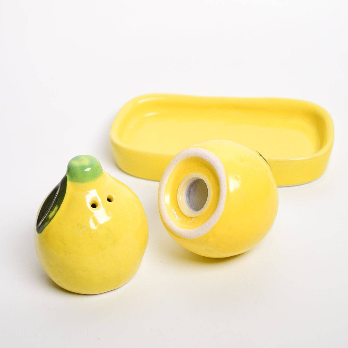 Yellow Lemon Salt & Pepper Shaker Set with Tray | 2.5 Inch