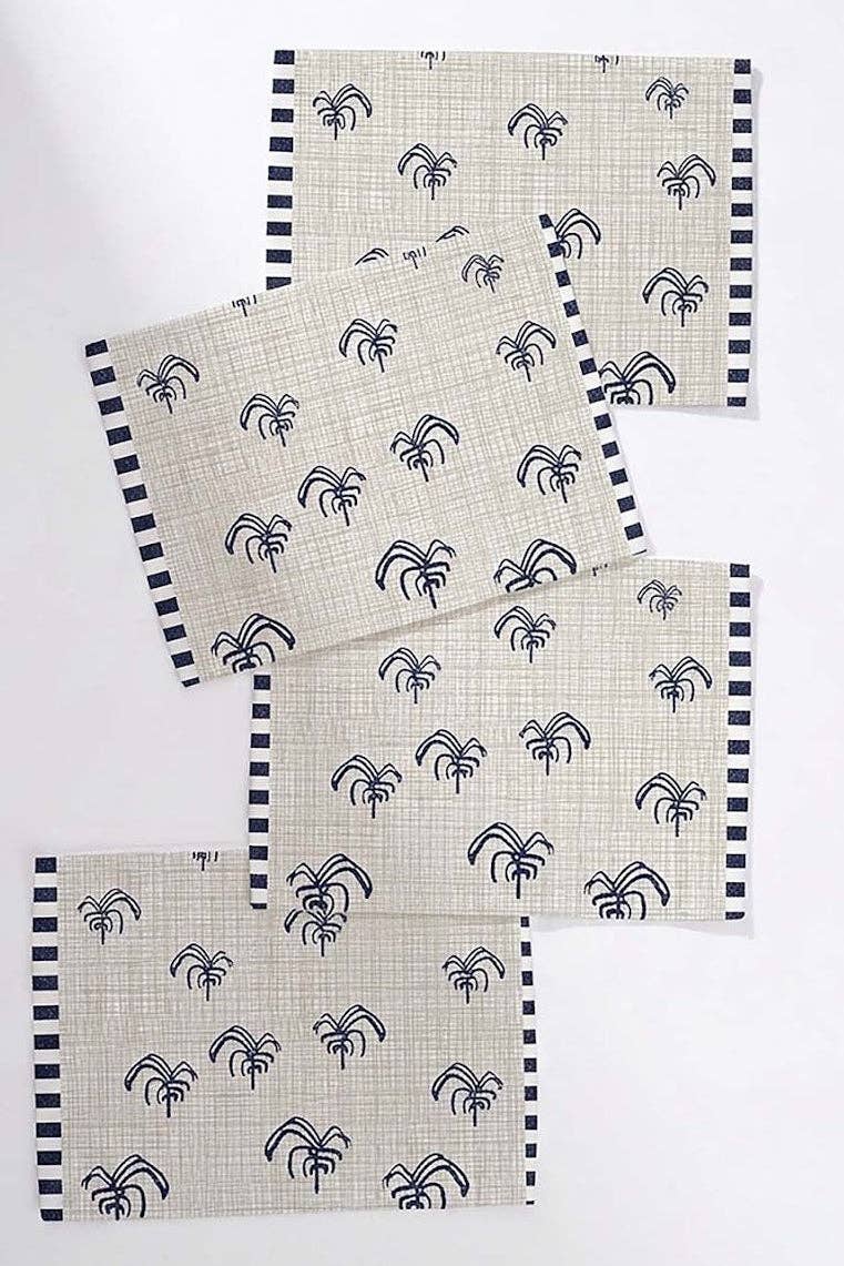 Beige Nu Palms Mat, Set of 4 | Cotton Canvas | 13x18 In - Casa Amarosa