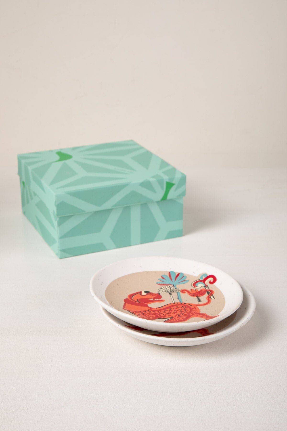 Red Yali Snack Plate  | Ceramic | Set of 2