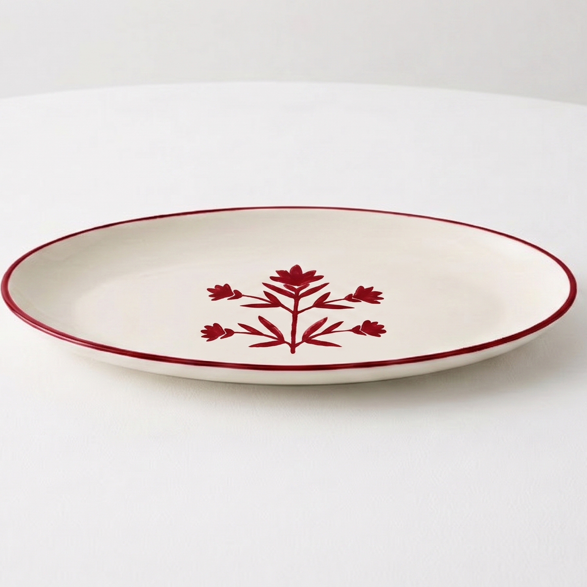 Floral Red Oval Platter | Hand-crafted Ceramic | 14x7 - Casa Amarosa