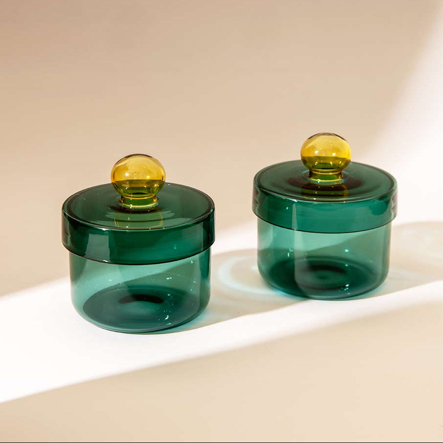Aurora Glass Jar - Teal , 5.3x4 Inches (Set of 2)