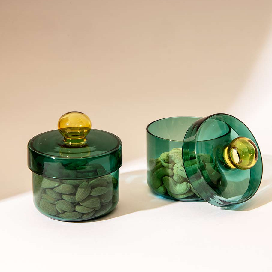 Aurora Glass Jar - Teal , 5.3x4 Inches (Set of 2)