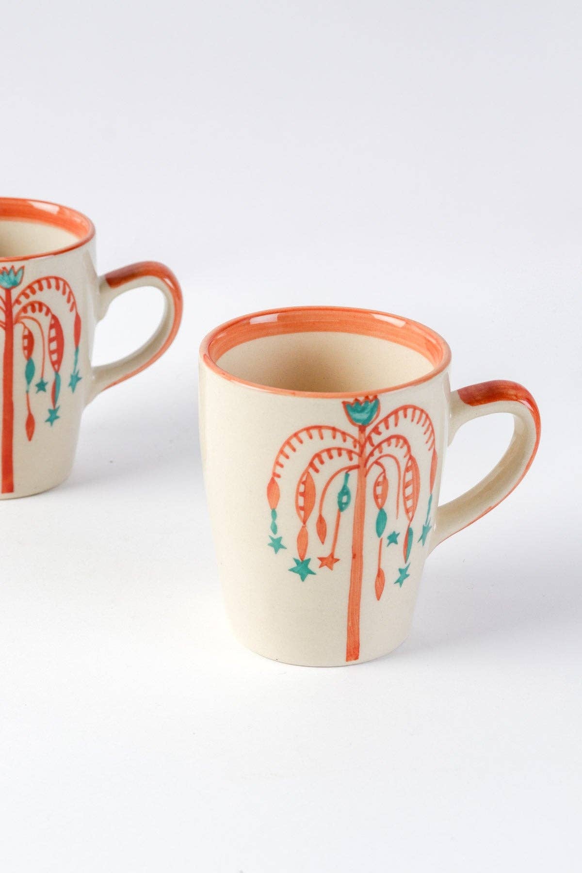 Toddy Palm Coffee Mug | Hand-Painted Stoneware | Set of 2