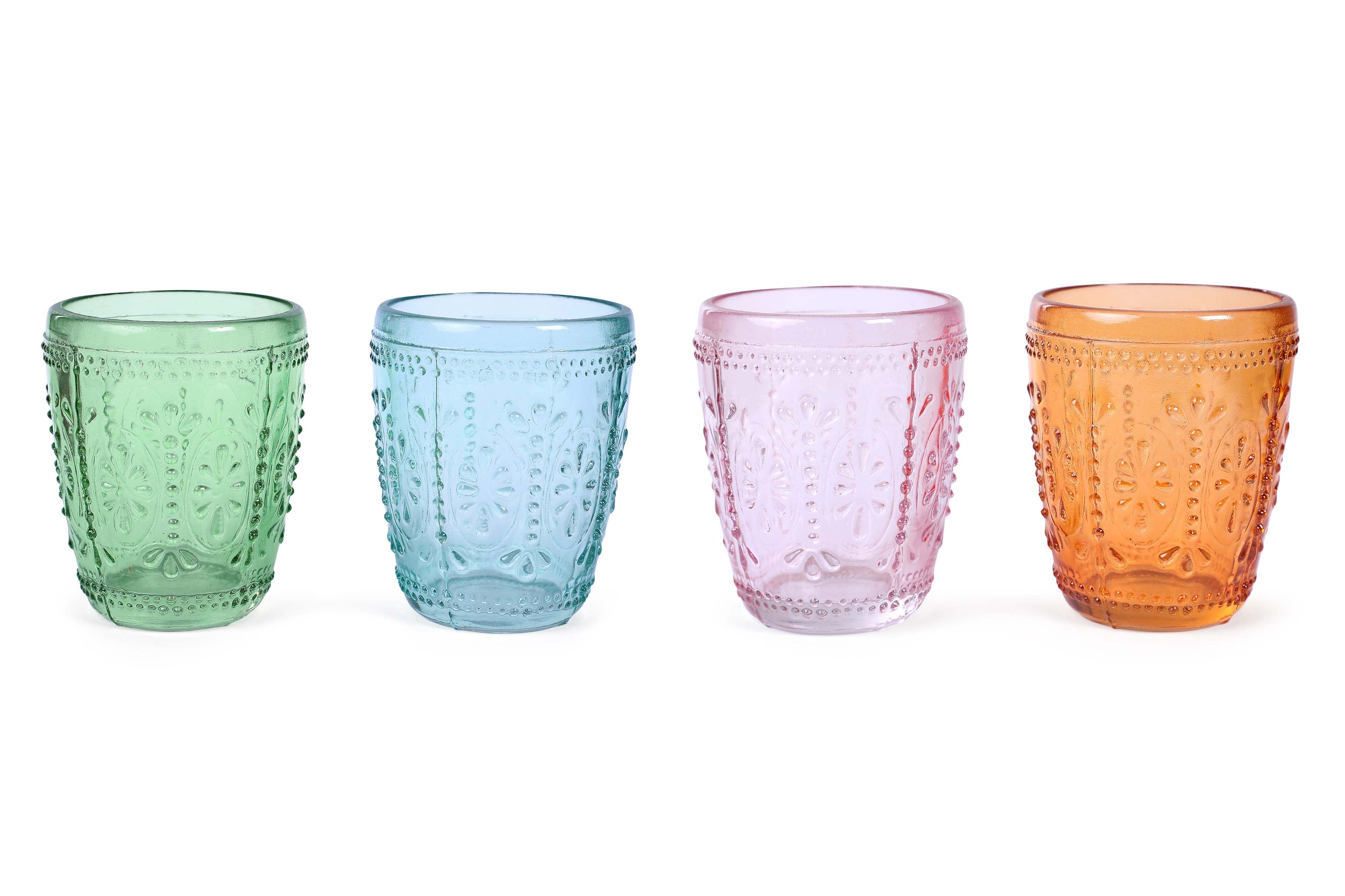 Vintage Crystal Coloured Drinking Glass, Orange  (Set of 4)