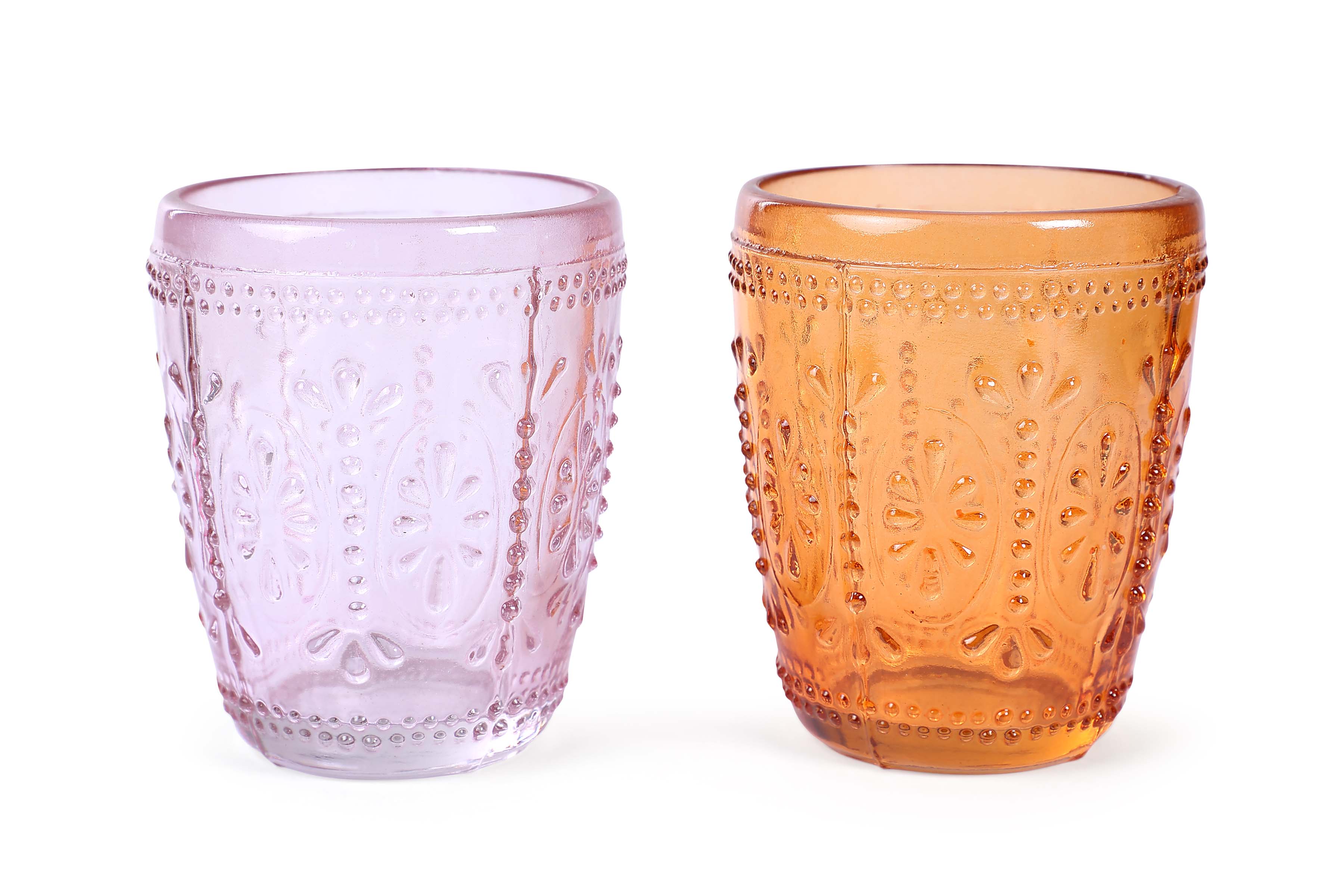 Vintage Crystal Coloured Drinking Glass, Orange (Set of 6)