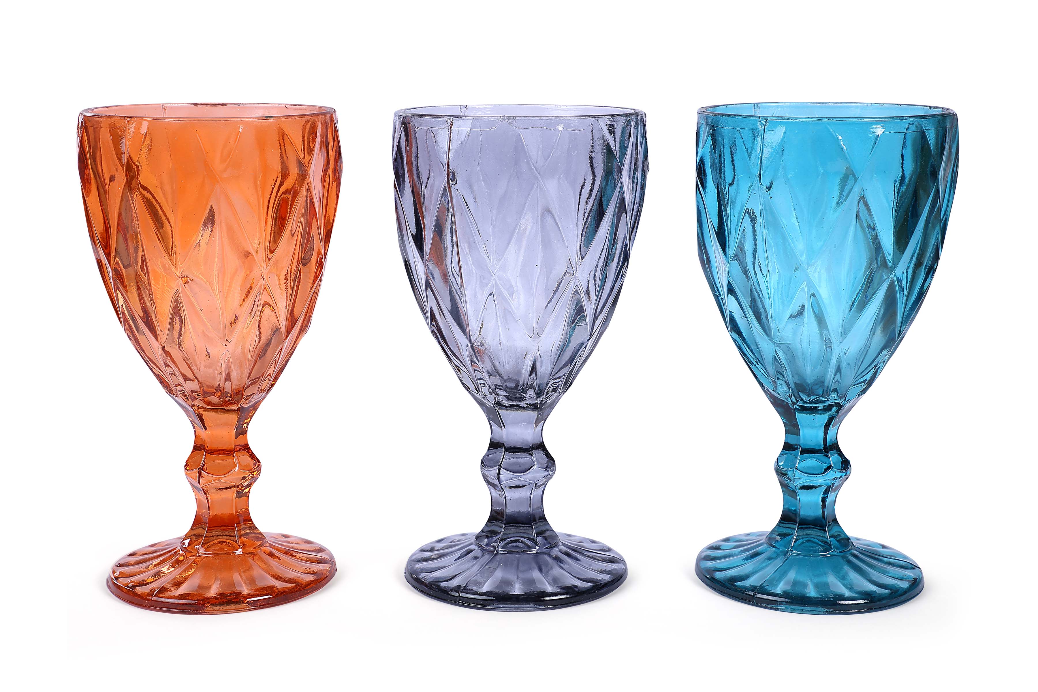 Vintage Crystal Footed Diamond Wine Glass- Big Teal Blue (Set of 2)