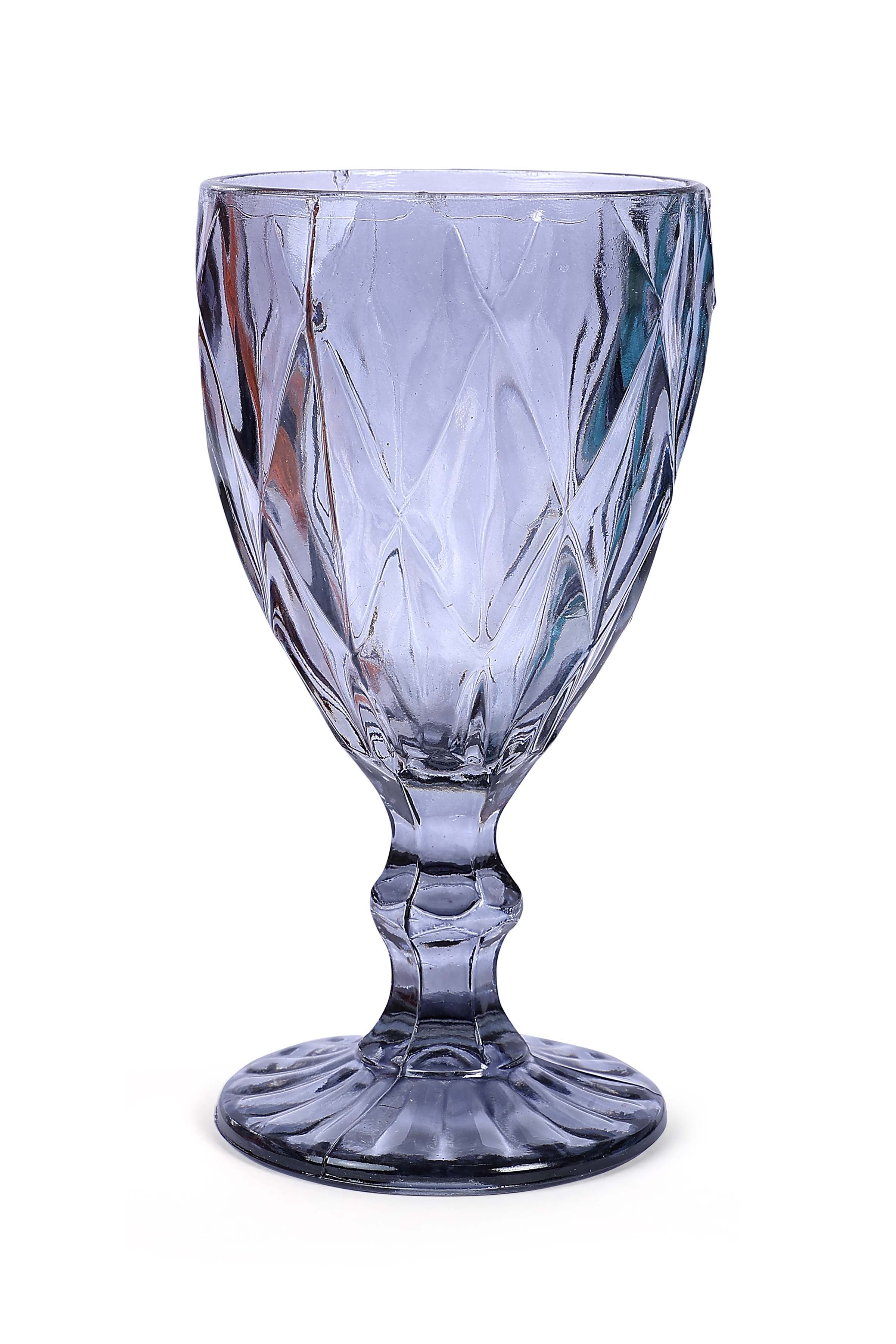 Vintage Crystal Footed Diamond Wine Glass- Big Black (Set of 2)