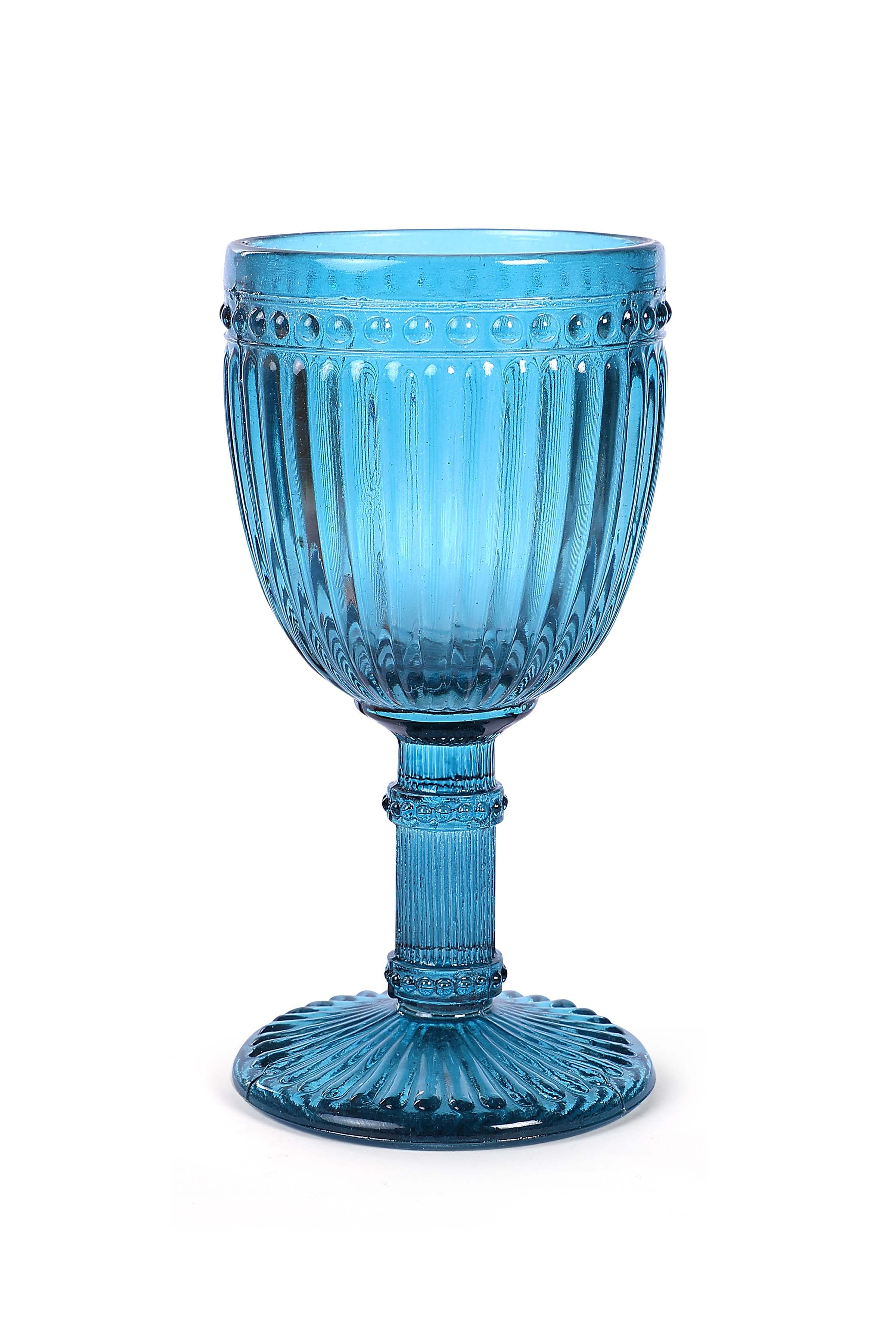 Vintage Crystal  Footed Diamond Wine Glass Small, Teal Blue  (Set of 2)