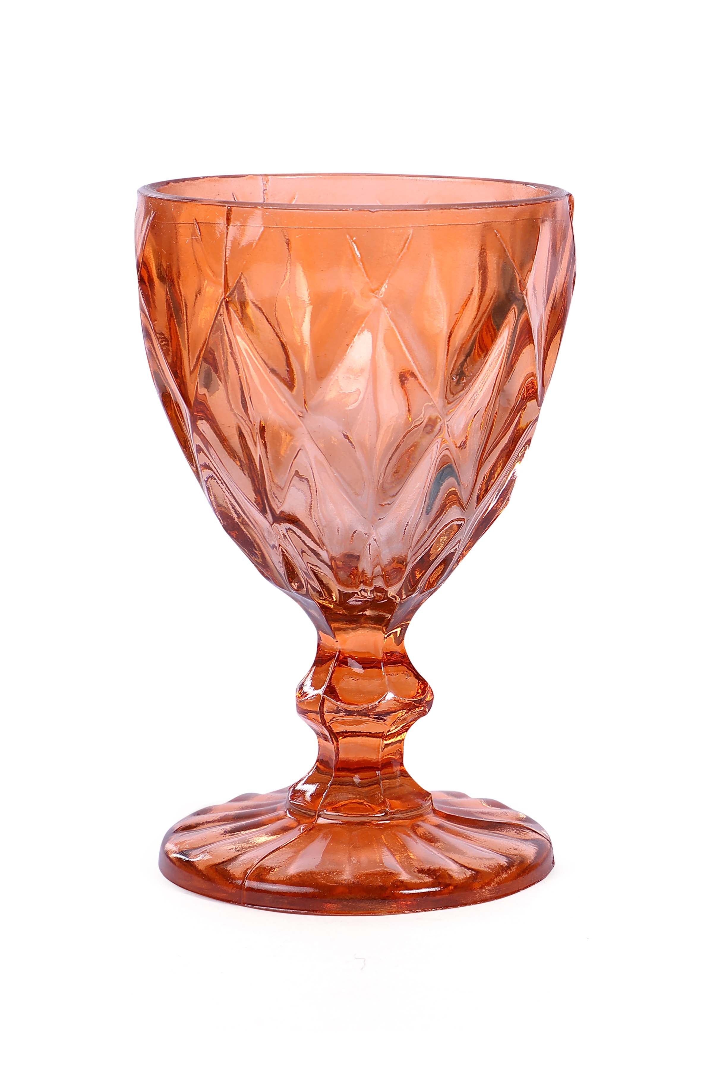 Vintage Crystal  Footed Diamond Wine Glass Small, Orange  (Set of 2)