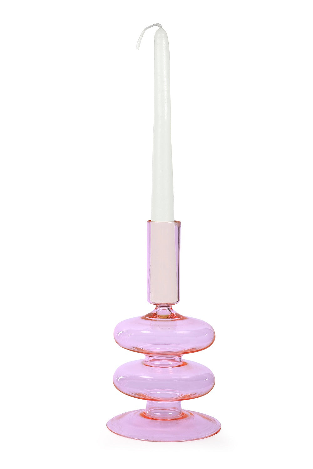 Retro Wavy Glass Candle Holder- 7 x3.5 Inches_Pink (Set of 4)