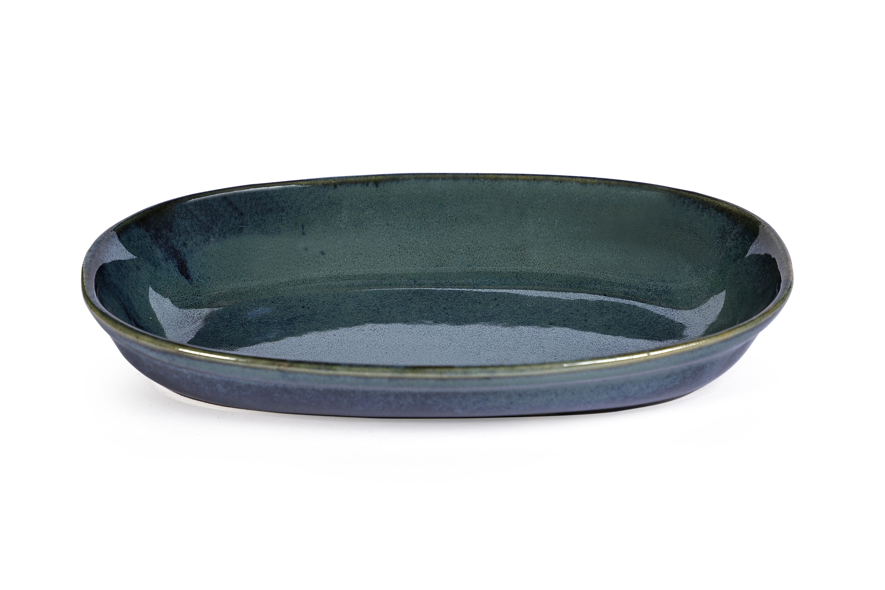 Ceramic Oval Platter, Green  L 8 x W 5 x H 1 Inches ( Set of 2)