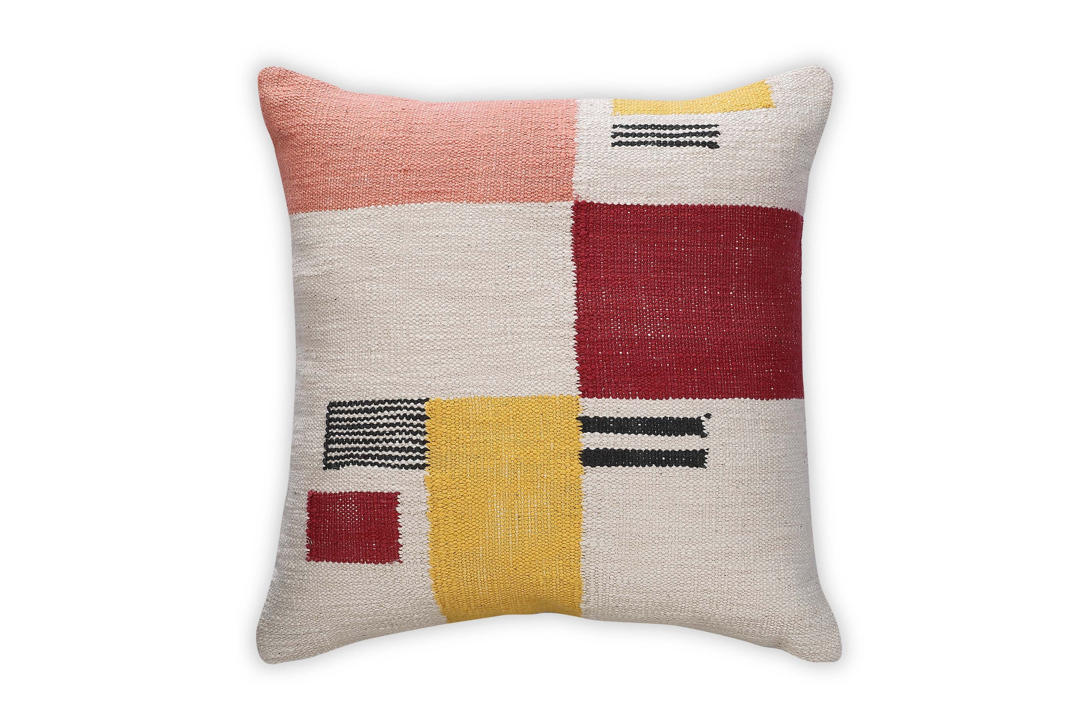 Rekha Handwoven Geometric Pillow, Pink & Wine- 18x18 Inch