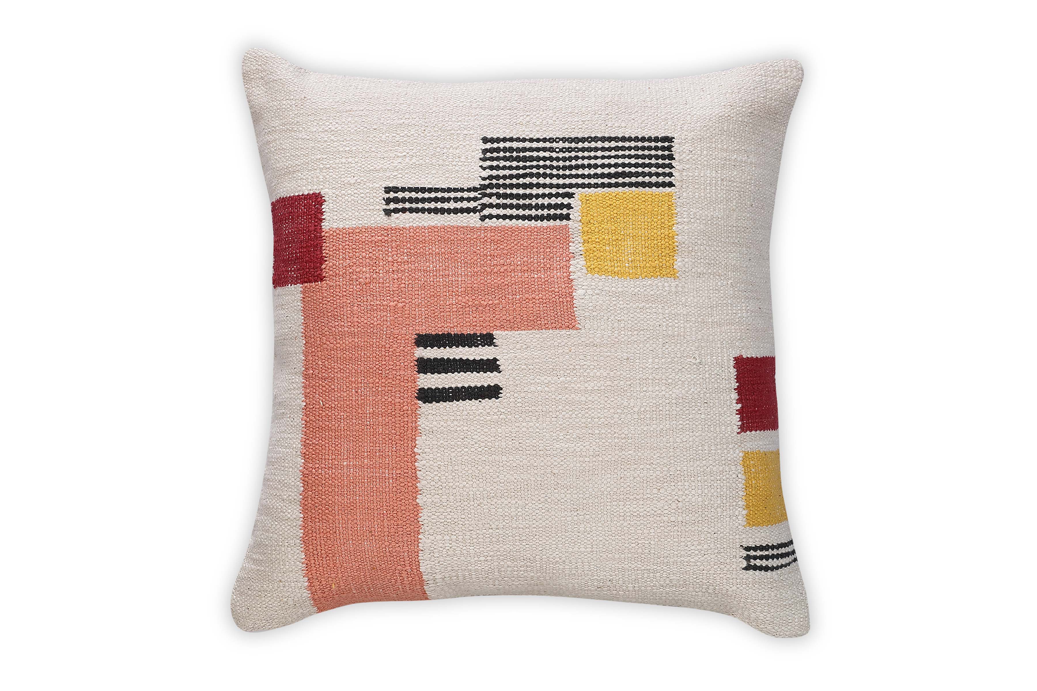 Rani Handwoven Patch Pillow, Pink - 18x18 Inch