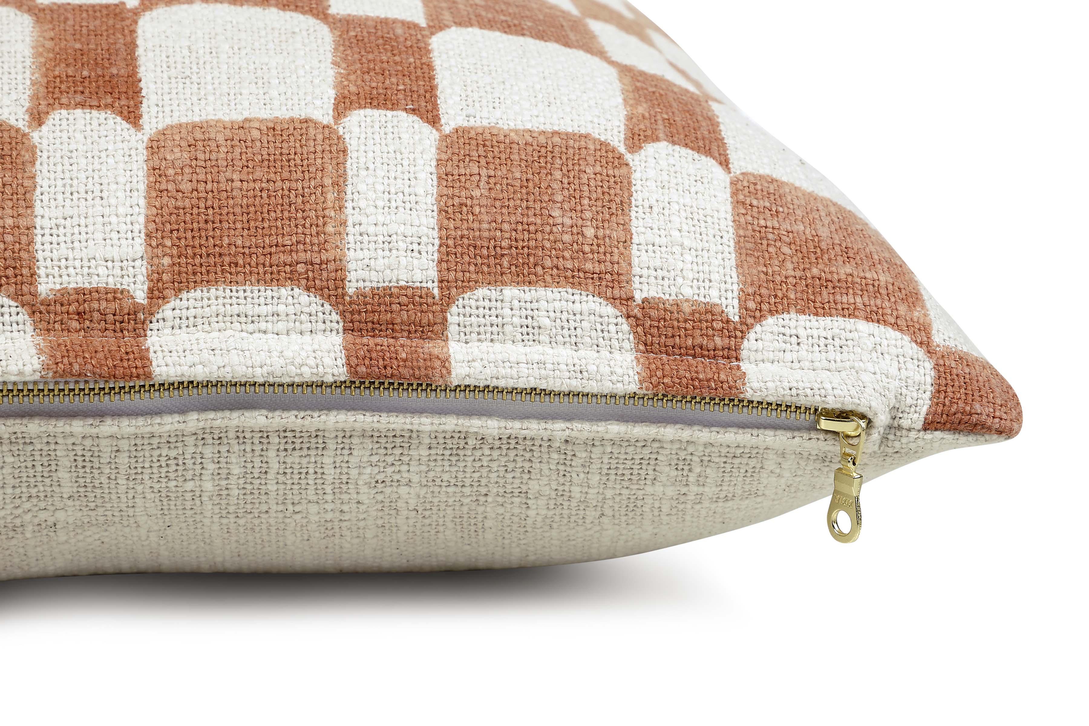 Aaakar Checkered Blockprinted Throw Pillow, Rust 18x18 inch