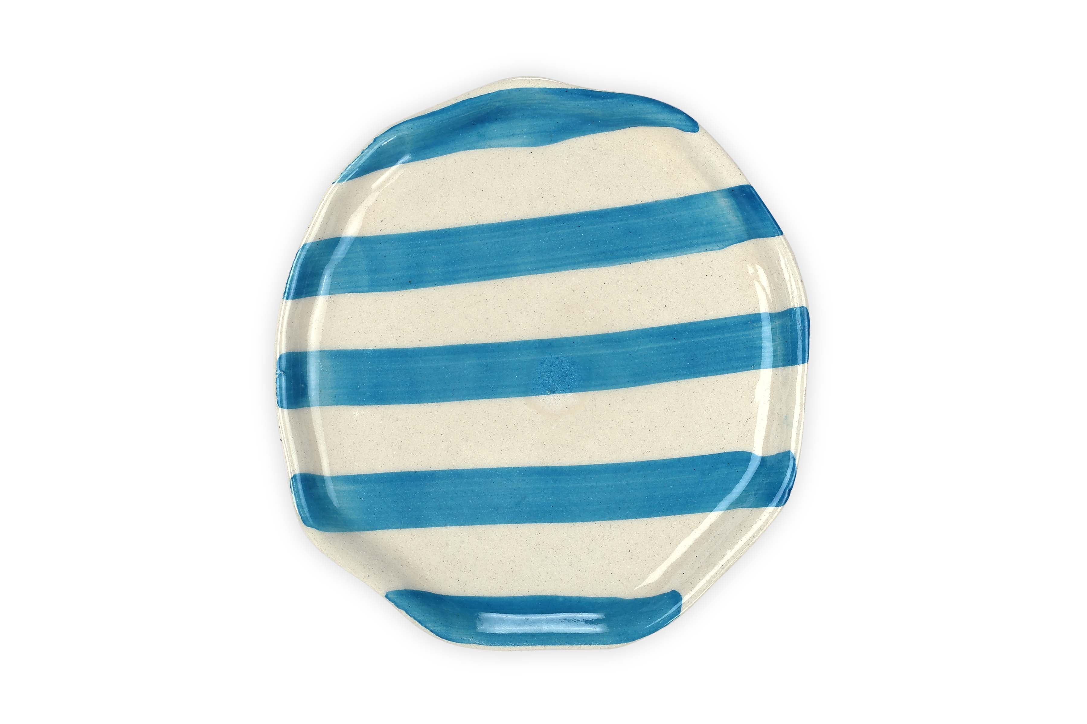 Classic Aqua Stripe Coffee Mug with Snack Plate (Set of 2)