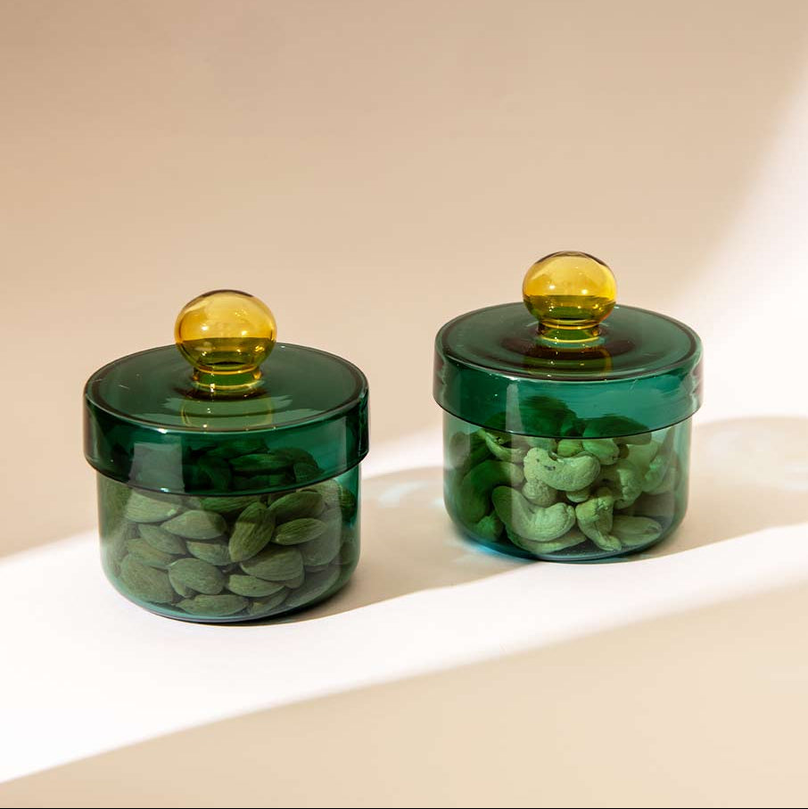 Aurora Glass Jar - Teal , 5.3x4 Inches (Set of 2)