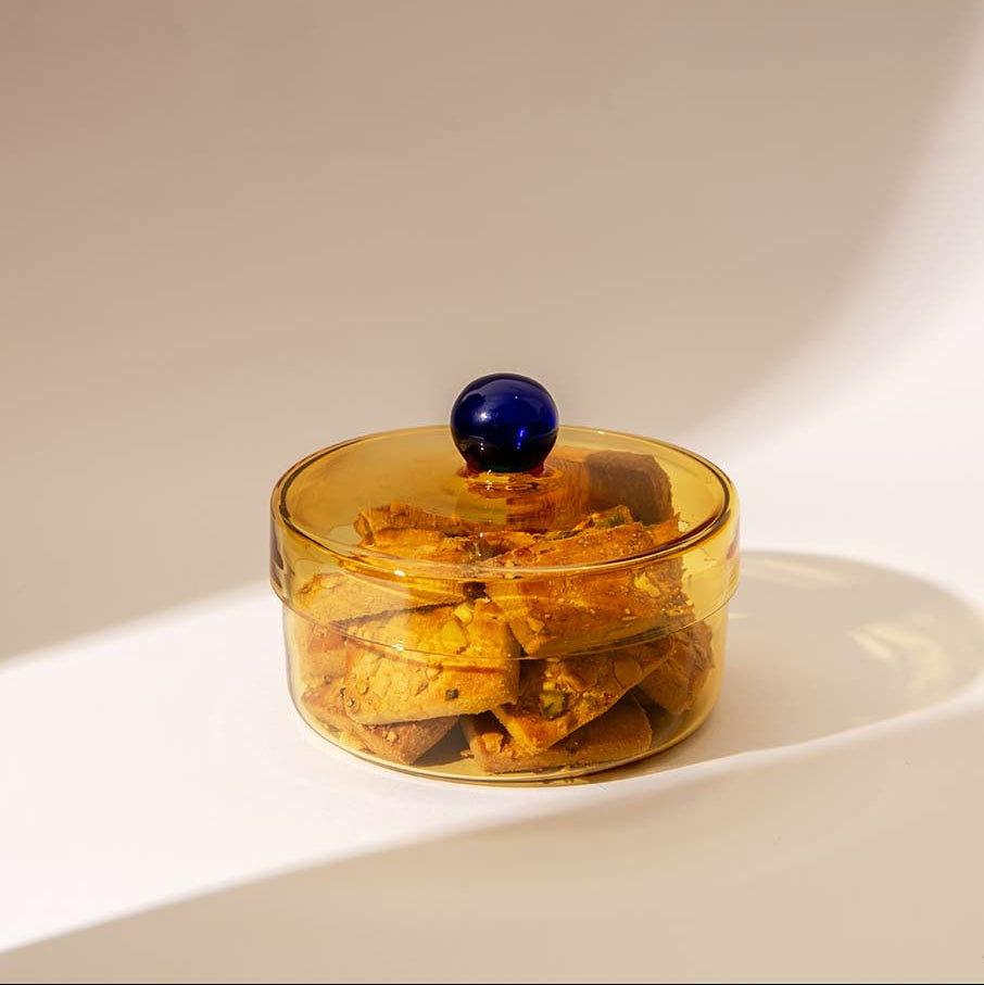 Aurora Glass Jar - Yellow , 5.3x4 Inches (Set of 2)