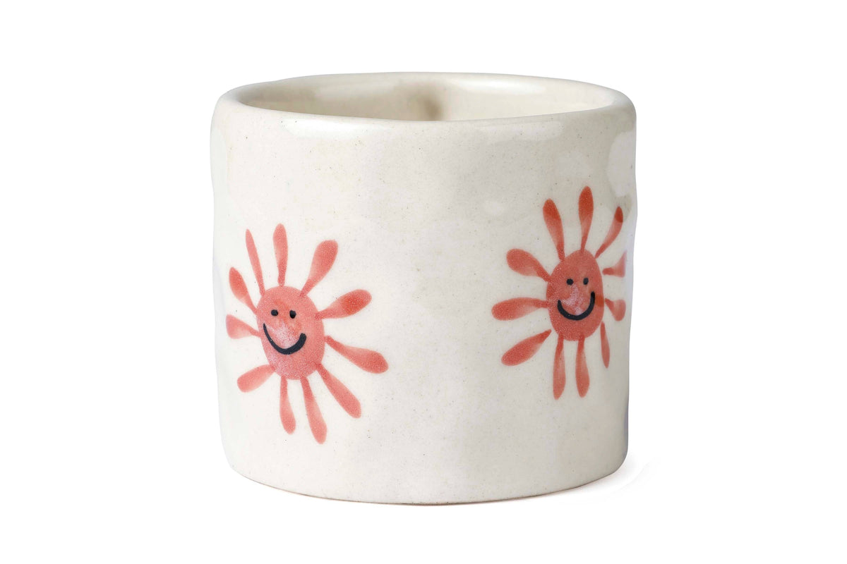Pink Sun Ceramic Mug | Hand-Painted Smiley | 2.5 in  | Set Of 2