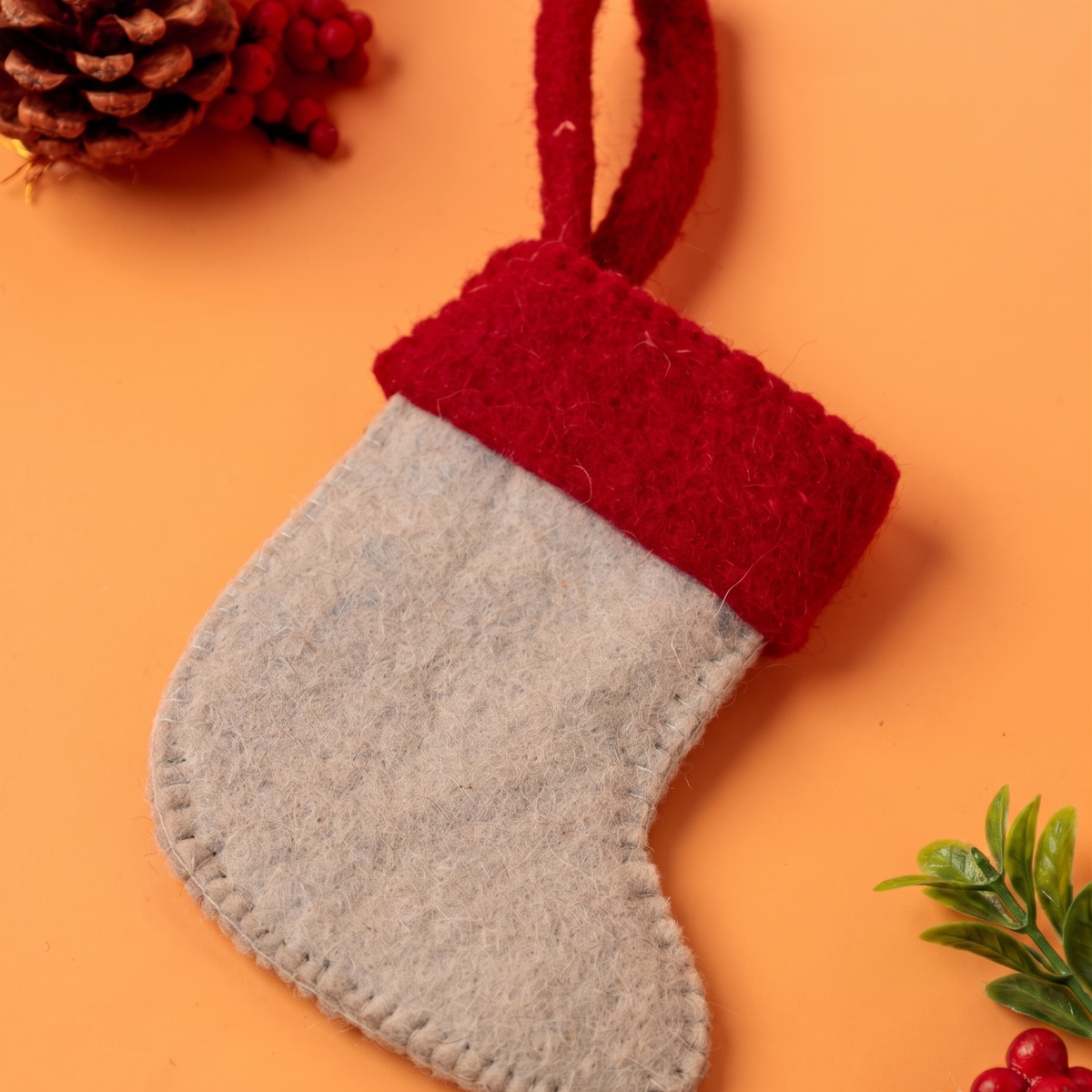 Red Robin Felt Stocking | Embroidered Felt | 20cm | Set Of 2