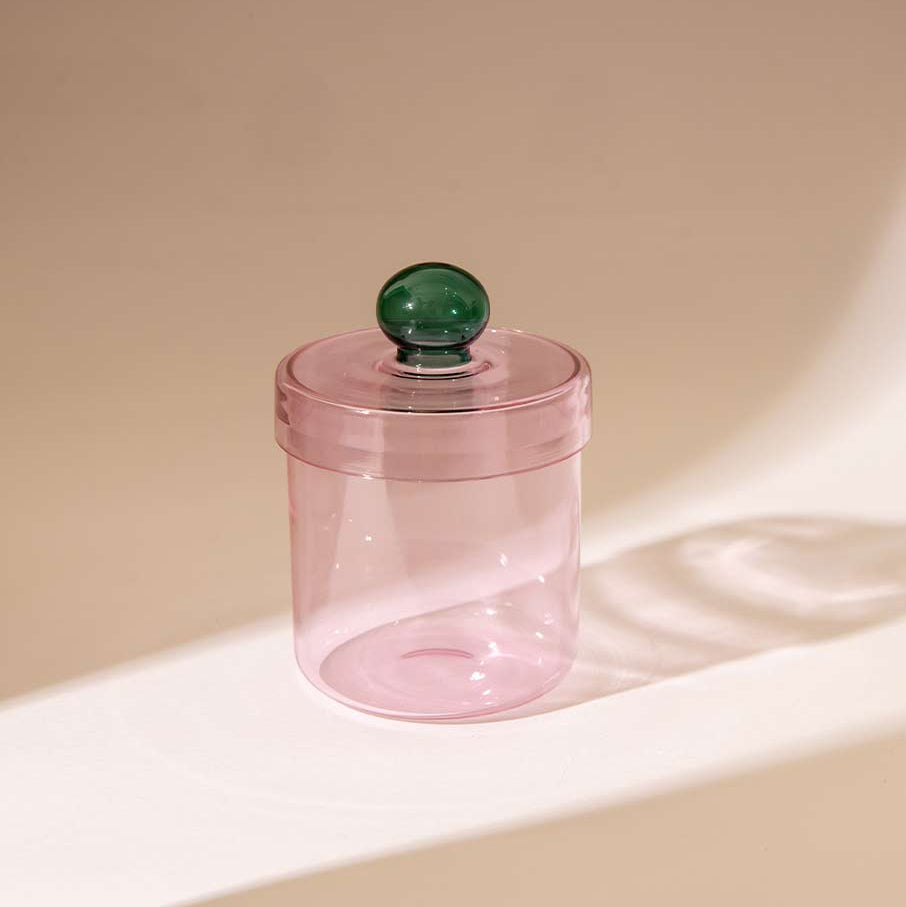 Aurora Glass Jar - Pink , 5.3x 4 Inches (Set of 2)