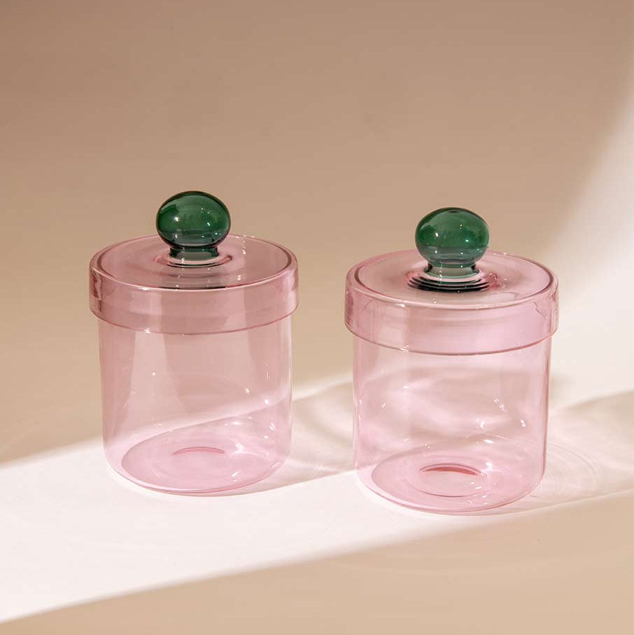 Aurora Glass Jar - Pink , 5.3x 4 Inches (Set of 2)