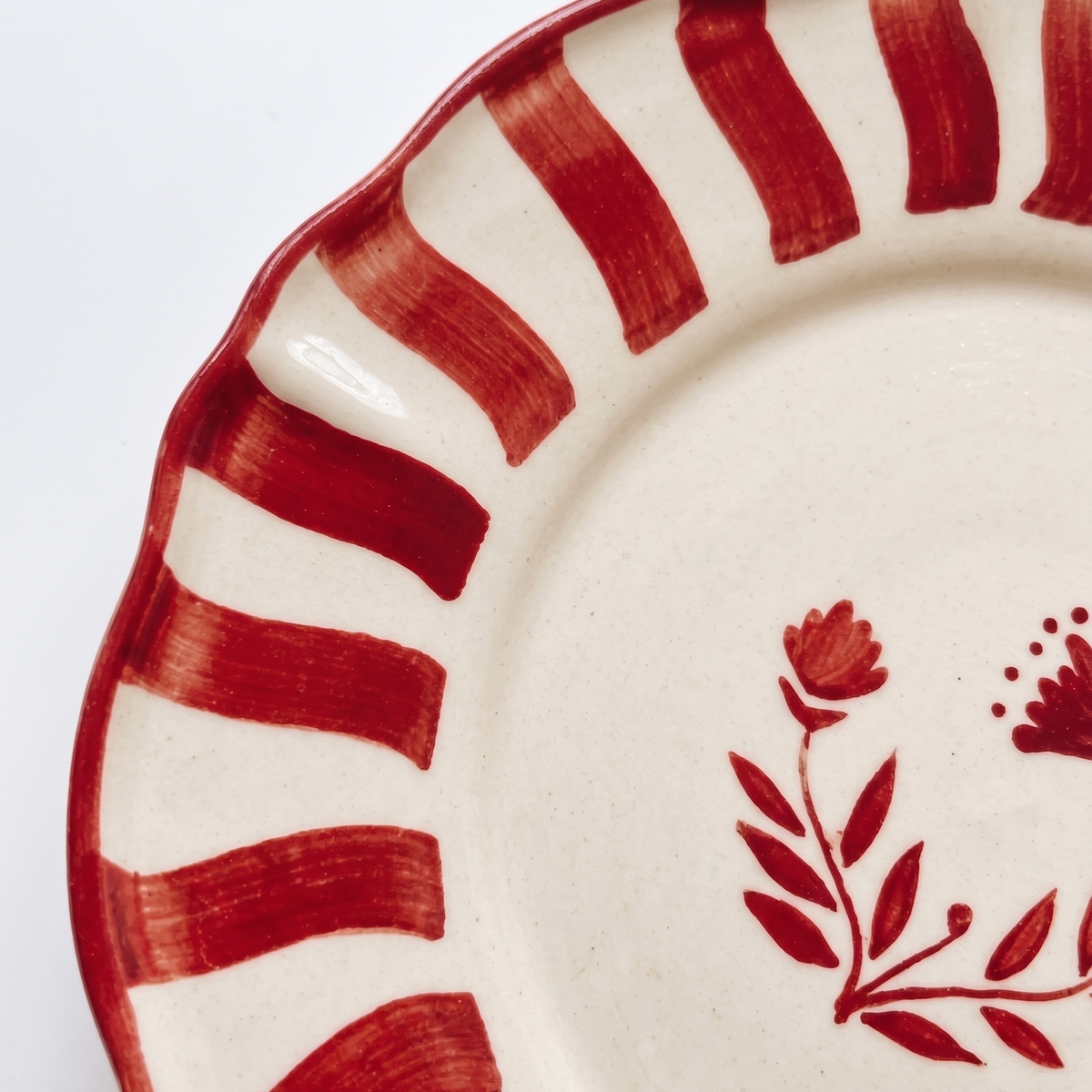 Striped Red Floral Dinner Plate | Hand-crafted Ceramic | Set Of 2