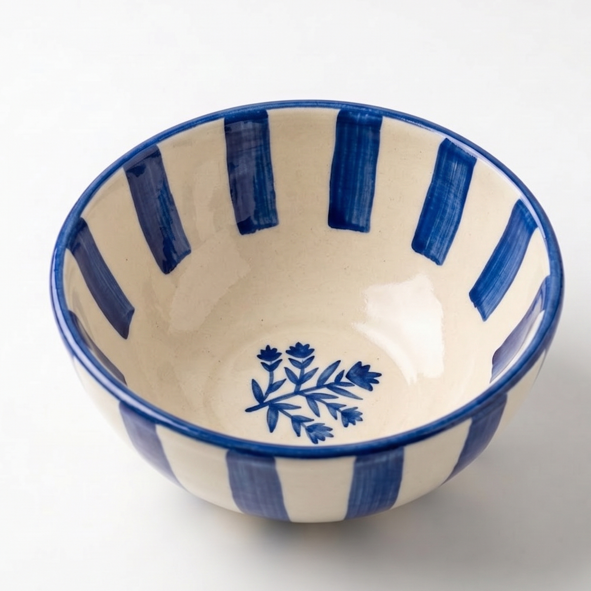 Striped Blue Floral Serving Bowl | 5.5x5.5 - Casa Amarosa