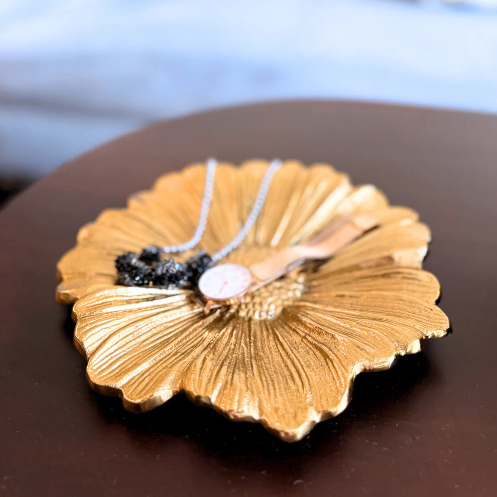 Gilded Flower Decor Tray - 7.5 x 7.5 x 0.80 Inches