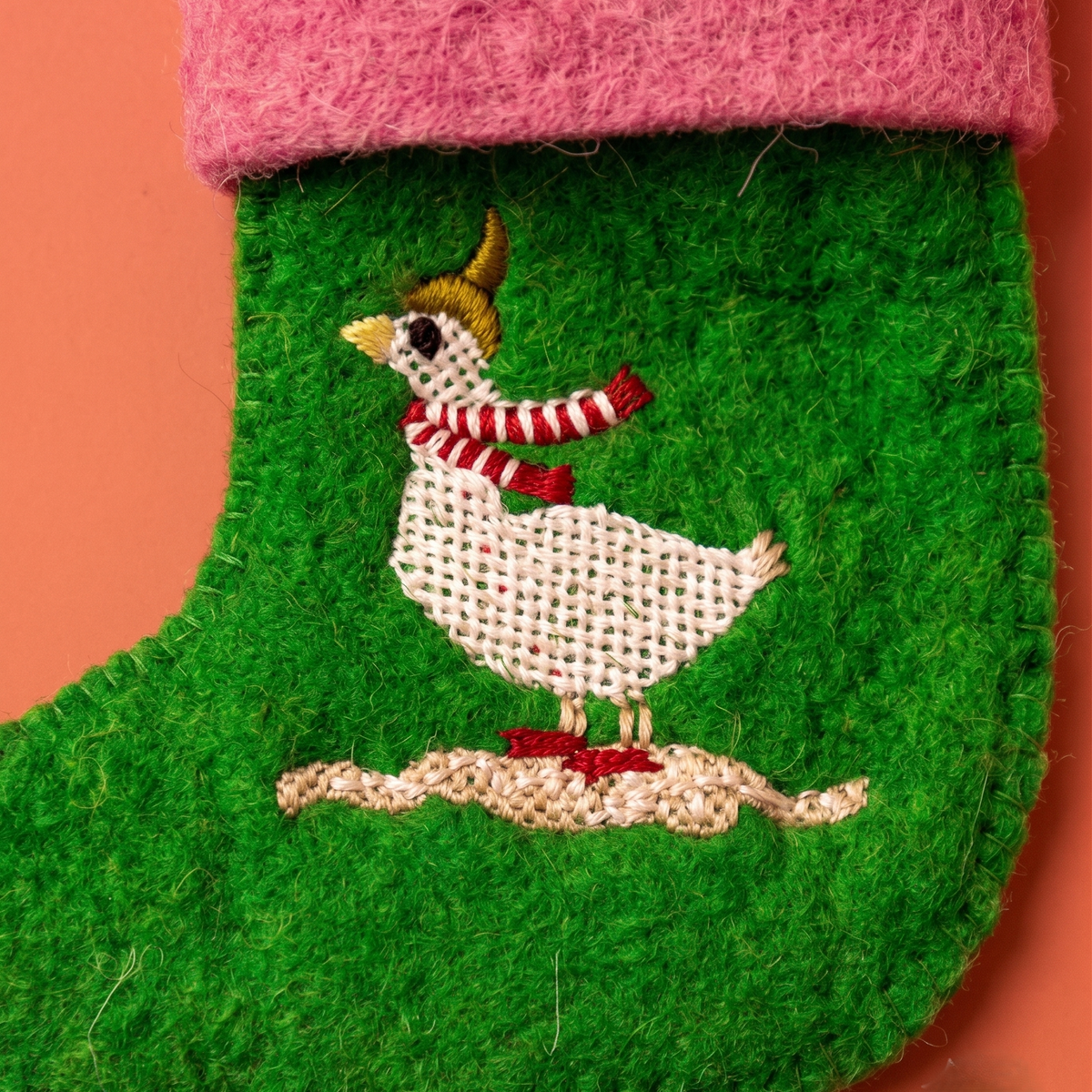 Silly Goose Felt Stocking | Embroidered Felt | 20cm | Set Of 2