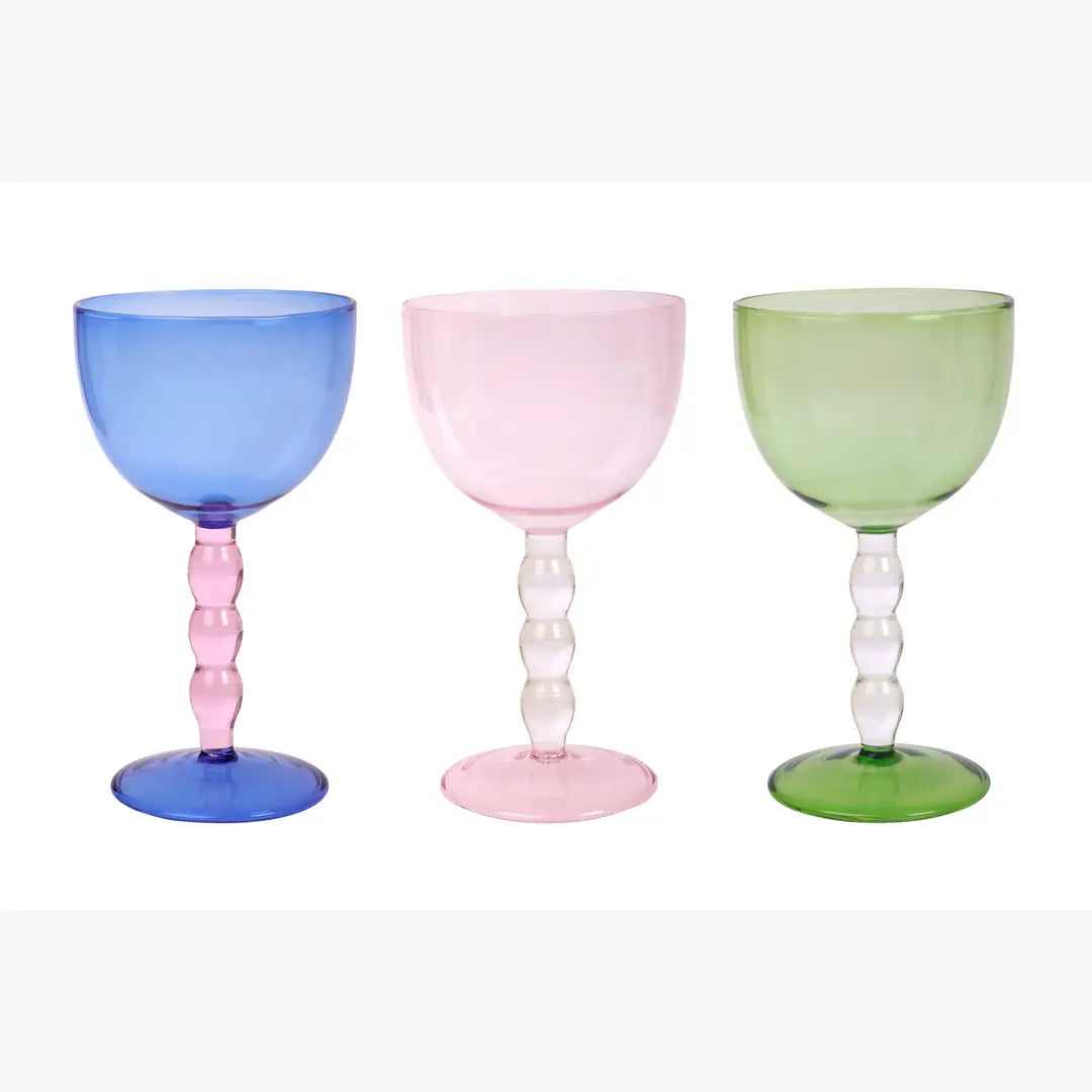 Blue Bubble Stem Cocktail Glass , 6.2 x 3.5 Inches (Set of 2)