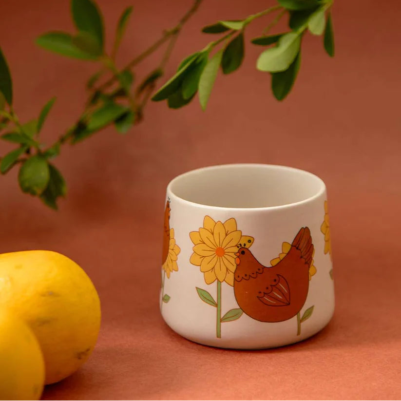 Ceramic Coffee Mug with Hen Print - 3.5 x 3 Inches