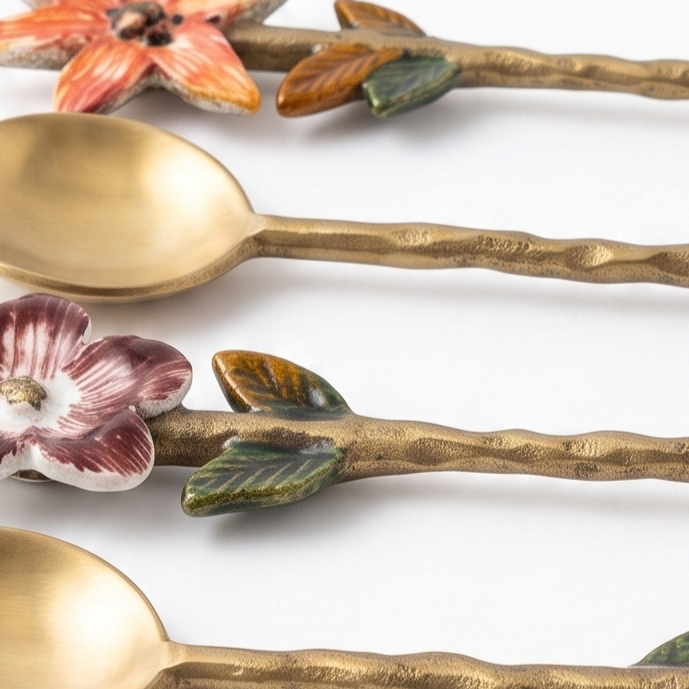 Floral Motif Teaspoon Set | Stainless Steel Spoons | 5 Inch | Set of 4